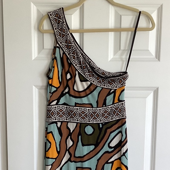 Diane von Furstenberg Silk Jersey One Shoulder Bodycon Midi Dress Graphic Print - Picture 3 of 8